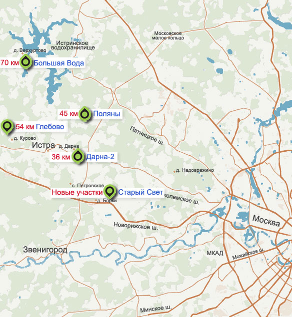 Карта Новорижского шоссе